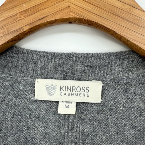 Kinross Cashmere Long Sleeve Scoop Neck Sweater Rolled Edge in Gray Size M - Picture 3 of 8
